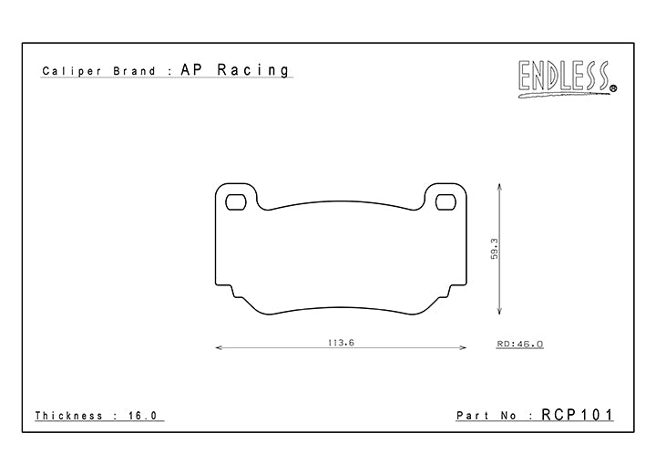 RCP101[16MM] ENDLESS MX72 BRAKE PADS (FRONT) (FOR EXIGE (SERIES 2) STOCK AP RACING CALLIPER/4 POT)