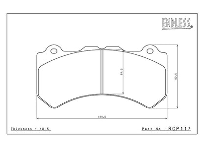 RCP117[15.4MM] ENDLESS MX72 PLUS BRAKE PADS (FRONT) (FOR CORVETTE C7 Z06 W/ IRON DISC)